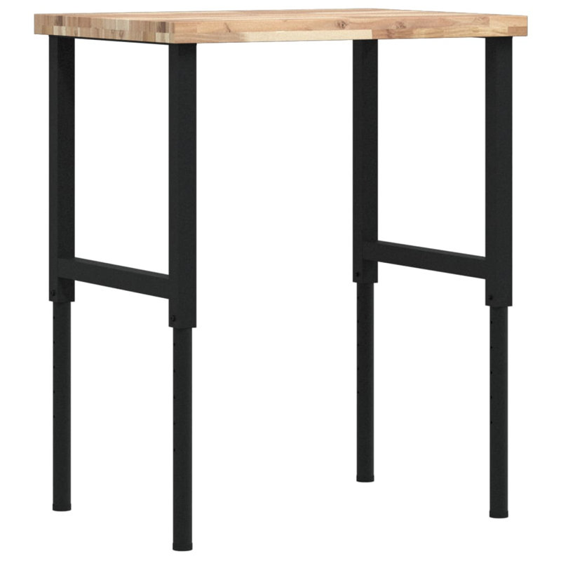Solid Wood Top Height-Adjustable Workbench, Medium Wood, 99.5 cm H x 80 cm W x 60 cm D