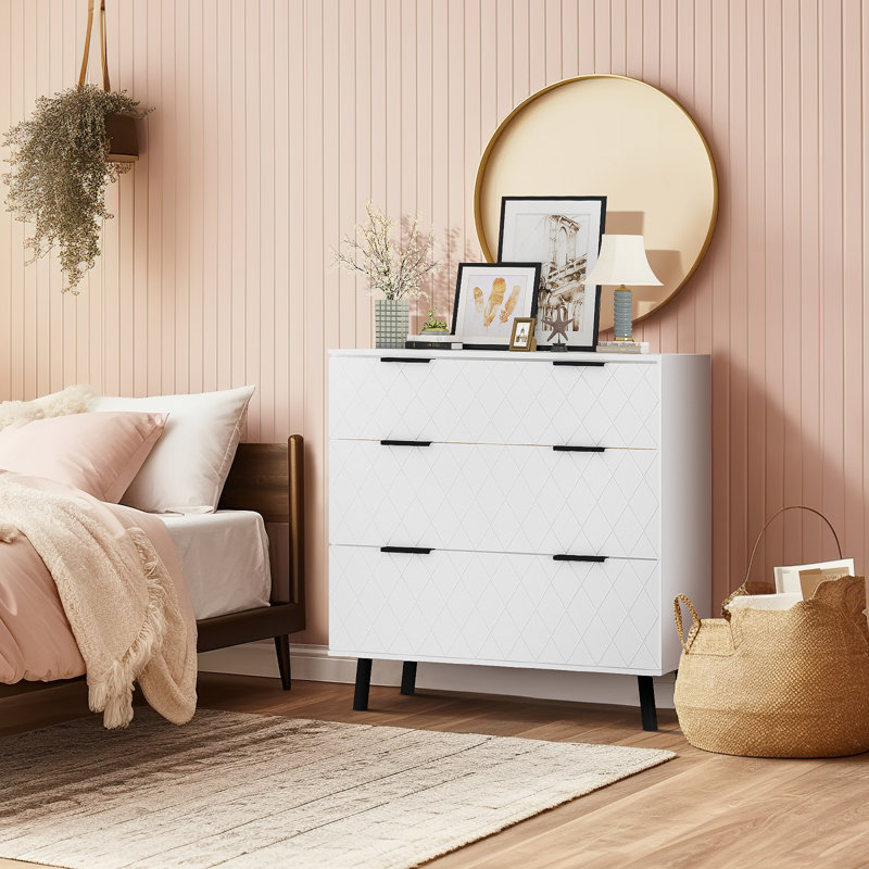 Sampha 3 - Drawer Manufactured Wood Nightstand, White