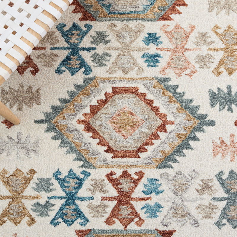 Moroccan Handmade Tufted Wool/Cotton Area Rug in Ivory/Blue, Square 6'