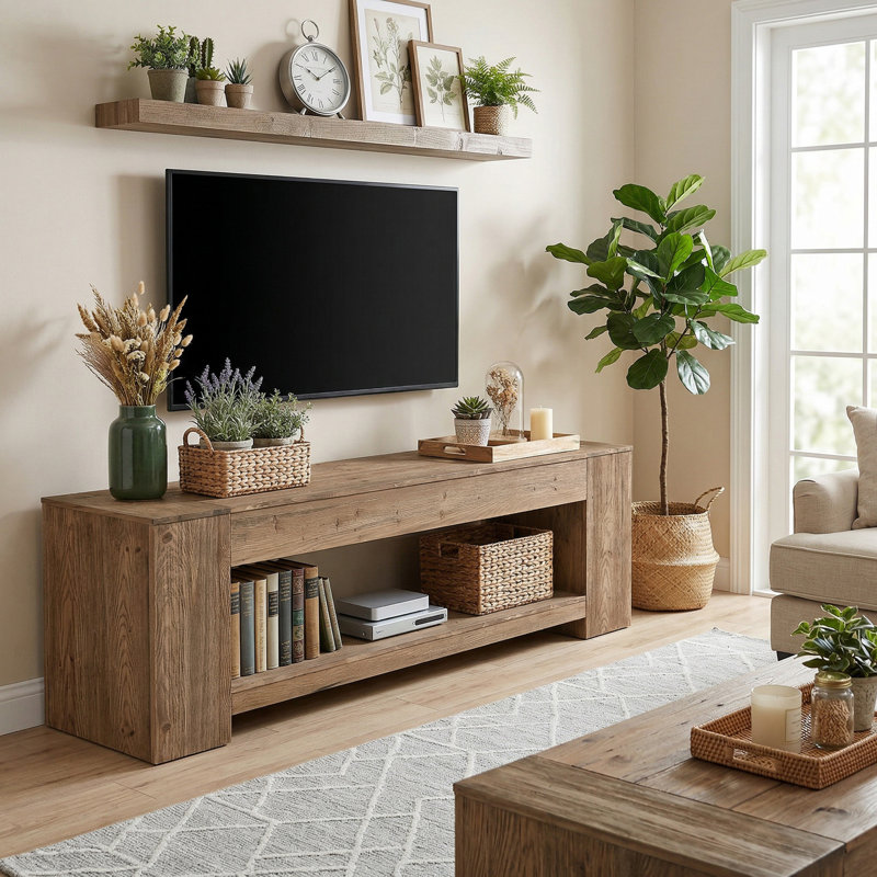 63" Solid Wood TV Stand For Tvs Up To 75 Inch, Warm Brown