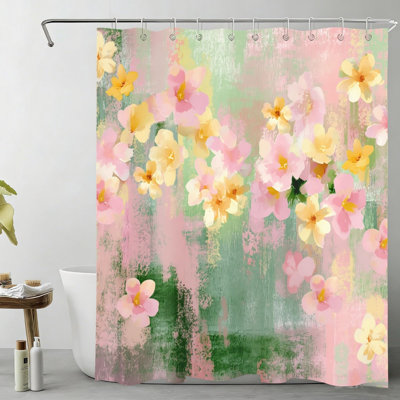Rideau de bain floral 72 x 72 po / 180 x 180 cm, pastel avec crochets