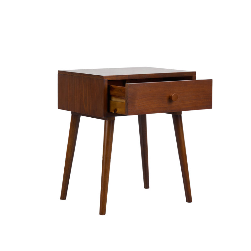 Table de chevet en bois massif avec tiroirs, capacité de 150 lb, table avec tiroirs de rangement Lux, Noyer foncé, 1