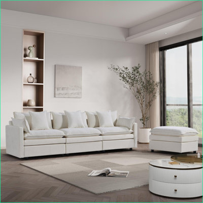 Canapé modulaire en L 108,66 po avec méridienne convertible et amp; Repose-pieds pour le salon | Chenille gris clair