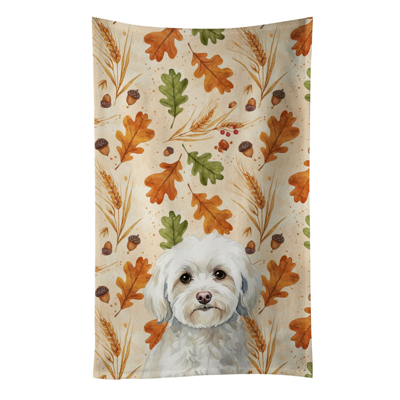 White Havanese Heirloom Fall Kitchen Towel, White Havanese