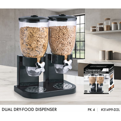 Dual Dry-Food Dispenser – Double 2L Storage Containers with Portion Control Rotary Switch, Crumb Tray & Airtight Design – Perfect for Cereal, Coffee & Snacks