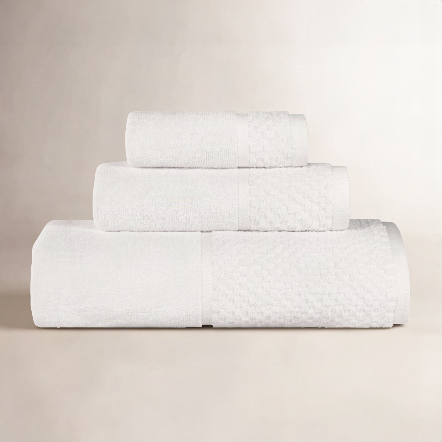 3-Piece Jacquard Cotton Towel Set, White