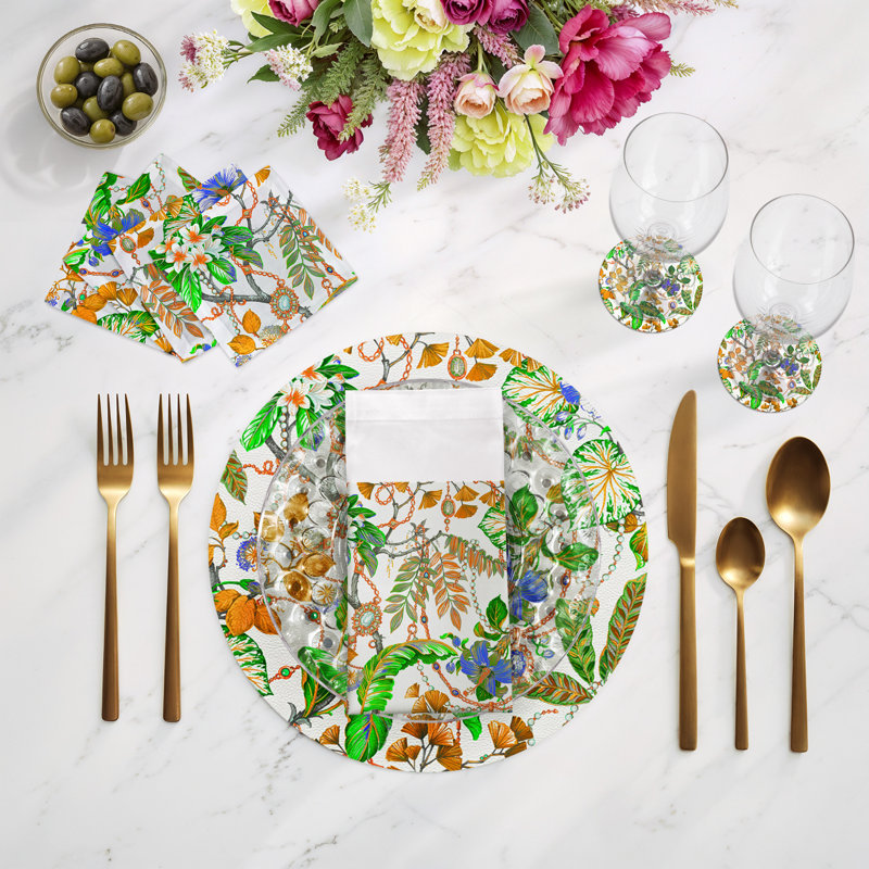 Plumeria Natural Pebble 16" Vinyl Placemat, Tangerine