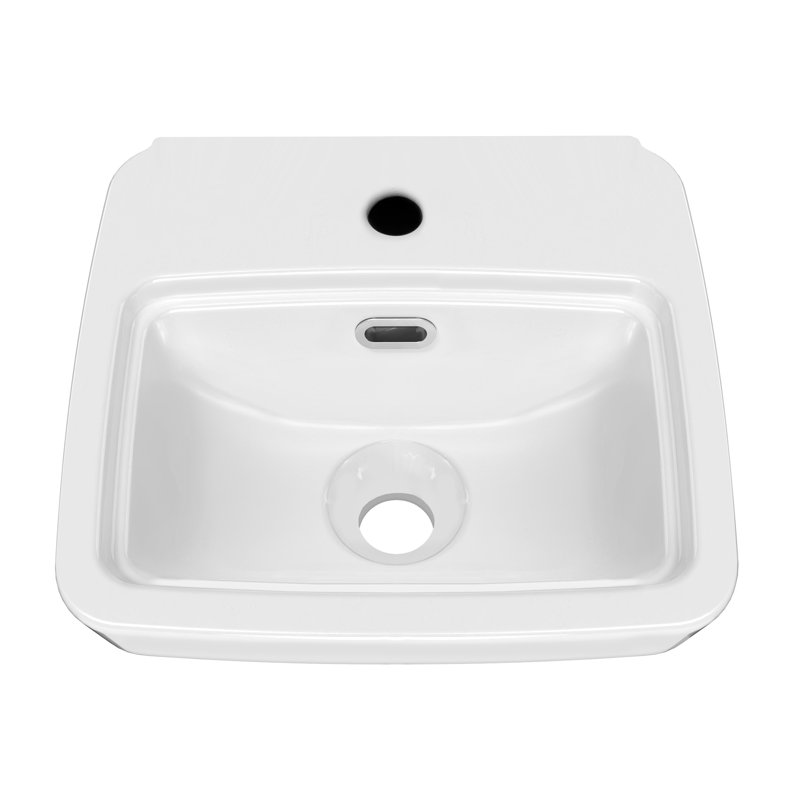 Whitehaus Collection 13" Rectangular Wall Mount Bathroom Sink With Overflow Control Ledge, Single Faucet Drilling And Overflow
