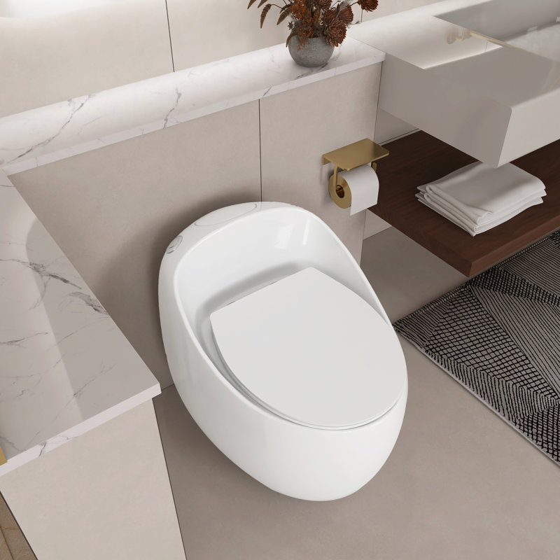 Toilette à chasse simple 1,28 po - brillant en forme d'œuf en céramique, chasse d'eau silencieuse et confortable, Blanc