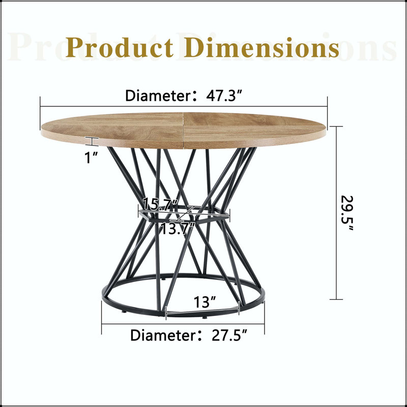 Table de salle à manger ronde industrielle avec grain de bois clair et base en sablier, Wood / Black