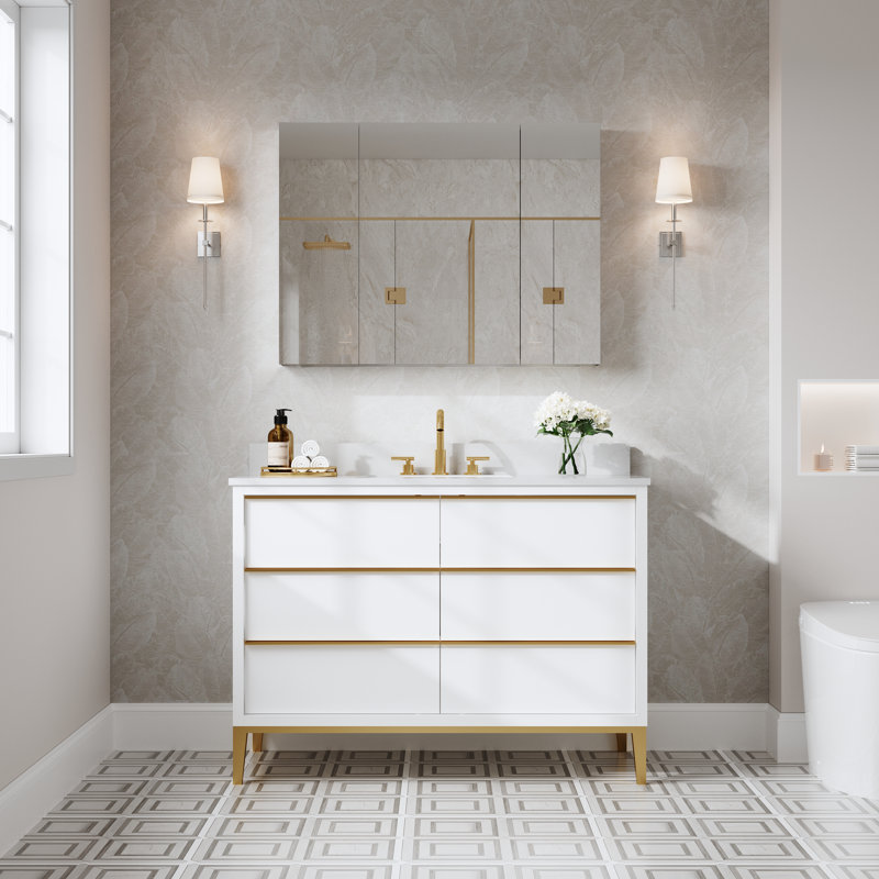 Armoire à pharmacie encastrée ou murale pour salle de bain avec tablettes réglables en verre, H 30 po x l 40 po x P 4,8 po