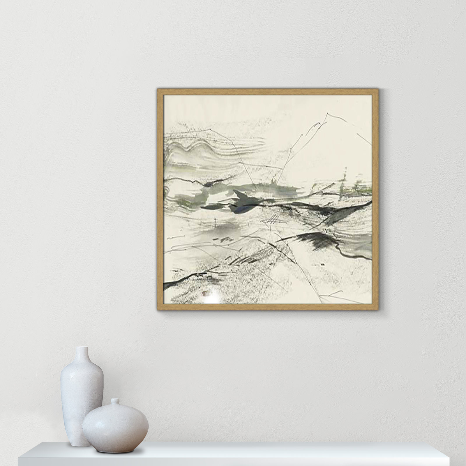 Green Sketches Print, 27.5" H x 27.5" W x 1.25" D, Natural Slim Framed