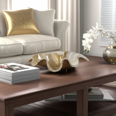 Decorative Bowl Metal Aluminum Wavy Sculptural Edge Glam Finish Modern Glam Style For Home Office Bedroom Living Room -