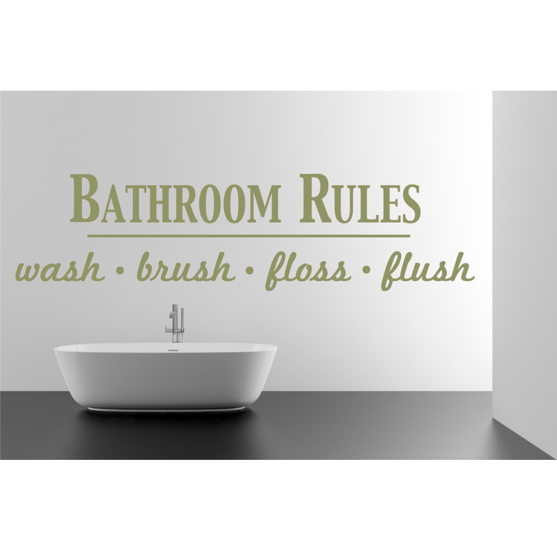 Décalcomanie murale règles de salle de bain, H 17 po x l 65 po x P 0,01 po, Olive