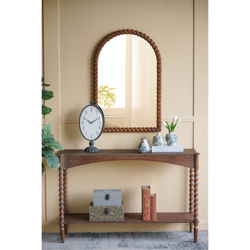 Miroir mural 24 po x 35,8 po avec cadre en bois de pin, brun