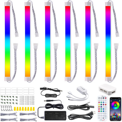 Ensemble de 6 lumières RVB RVB pour armoire encastrée ou câblée à DEL avec télécommande et commande APP, 24 V 18 W à intensité variable, pour tablette de comptoir de cuisine (blanc froid + 8 couleurs)