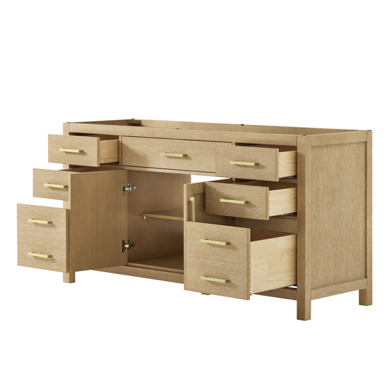 Beckett 65" Freestanding Single Bathroom Vanity Base Only, Whitewashed Oak/Brushed Gold