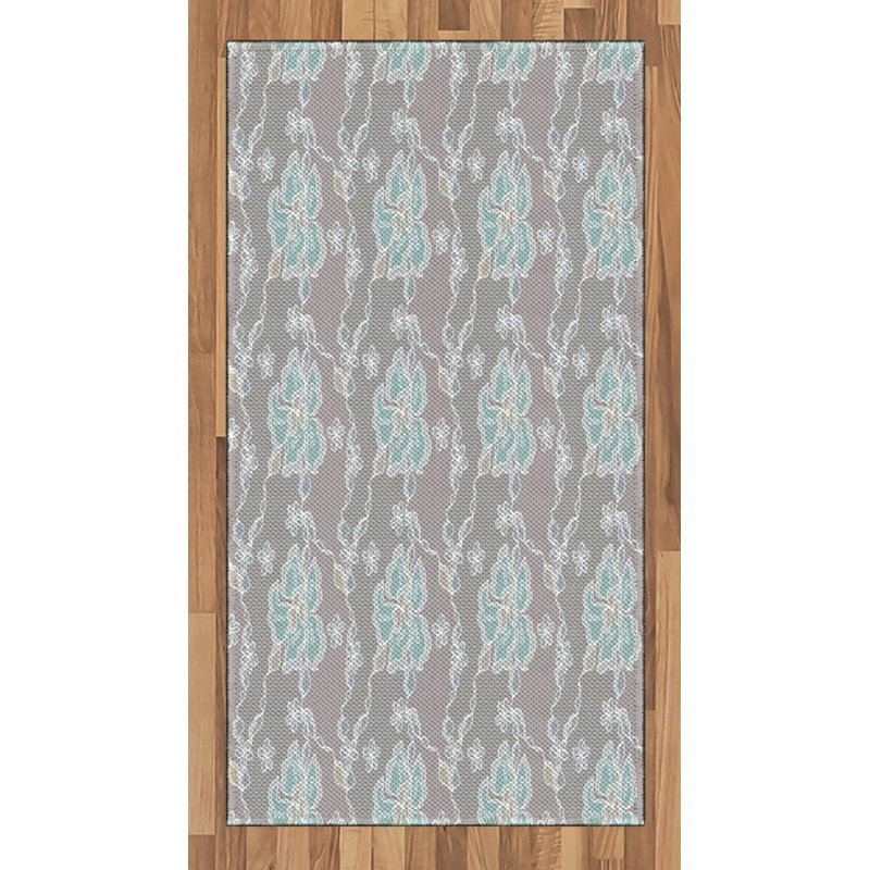Tapis décoratif floral à haute densité en fibres de polyester, Rectangle 2 pi 7 po x 5 pi