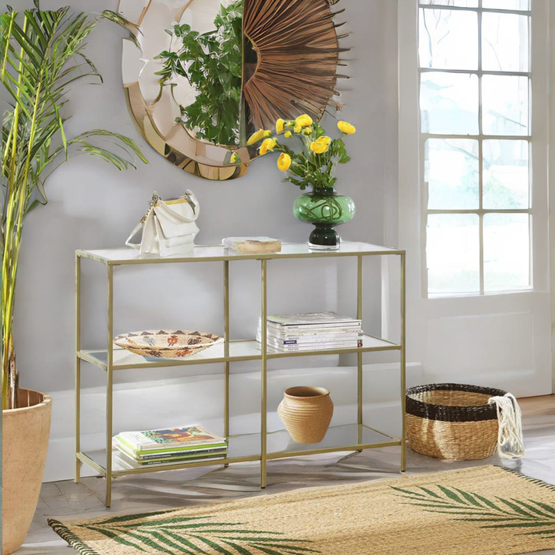 Annuel Industrial Hallway Table With 3 Tempered Glass Shelves
