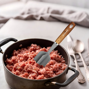 Kitchen Silicone Ground Meat Chopper With Wood Grain Handle, Heat Resistant Meat Masher For Hamburger, Eggs & Veggies