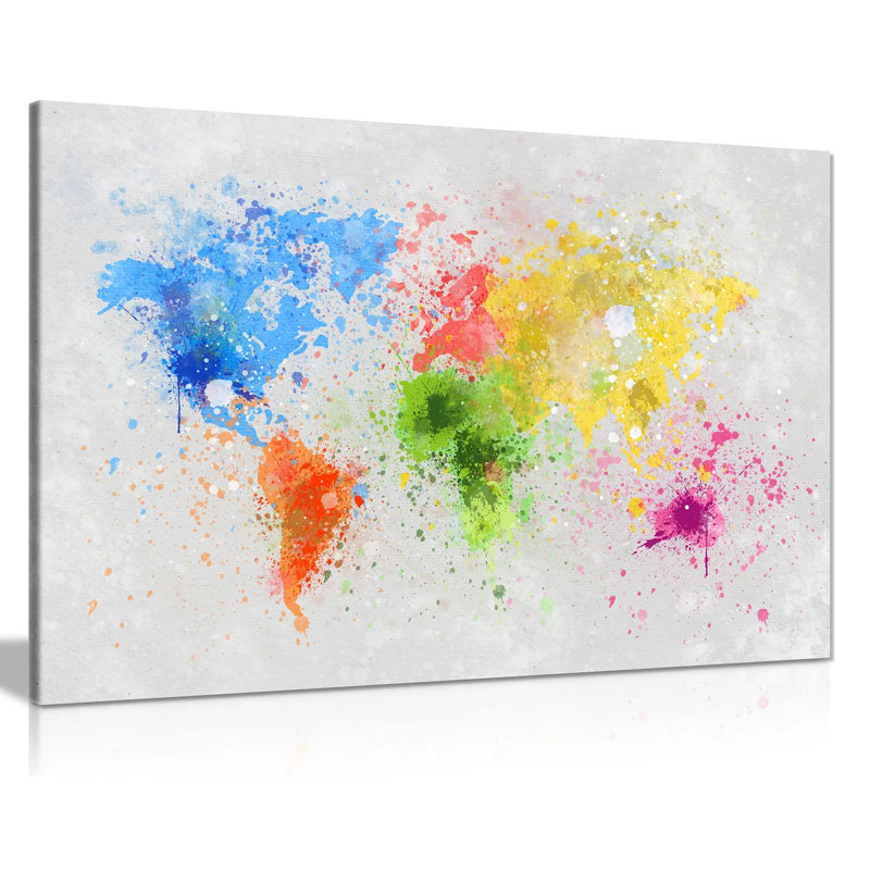 World Map Explosion - Wrapped Canvas Painting, 31cm H x 46cm W