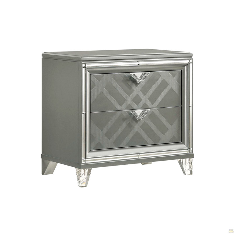 2 Drawers Nightstand With Mirror Trim