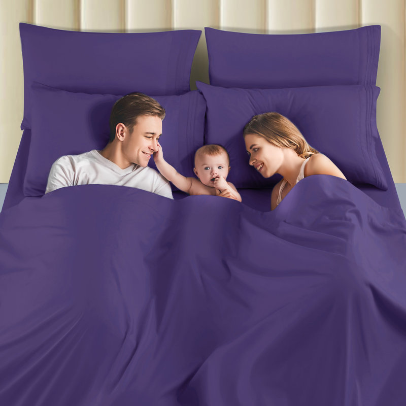  Ensemble de draps 6 pièces en microfibre, Mauve