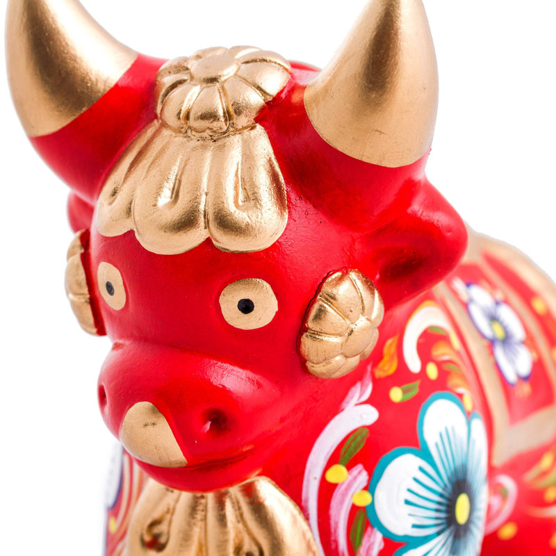Figurine en céramique Ernald Pucara Bull, H 5,5 po x l 5,5 po x P 2,8 po, Rouge