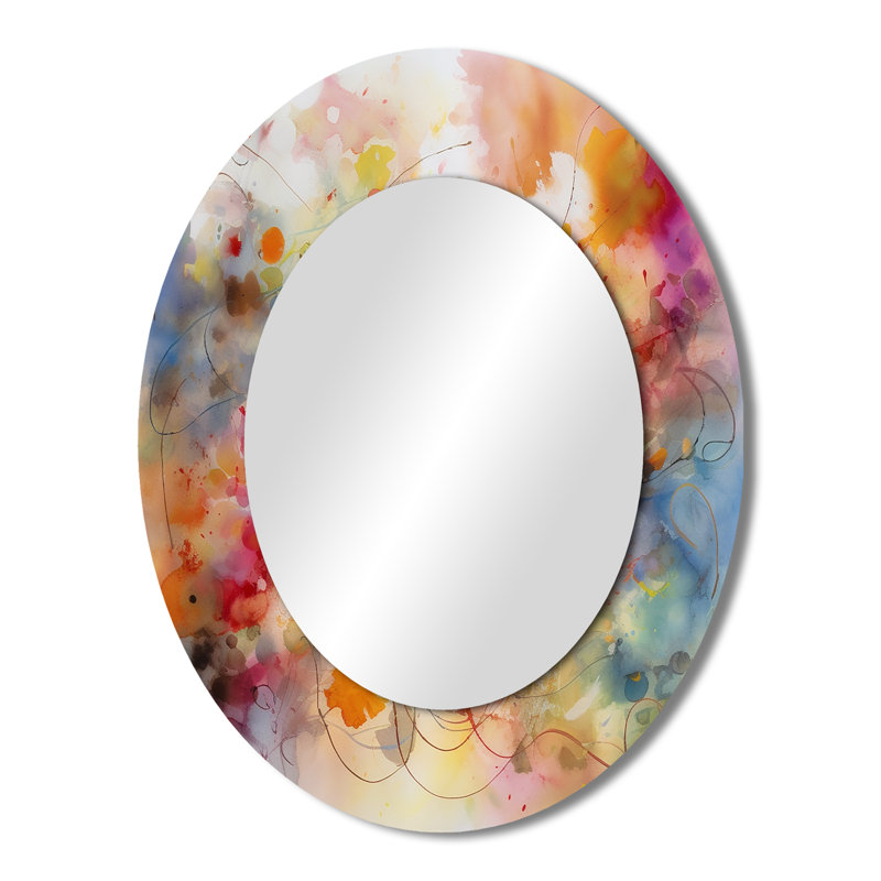 Colorful Transformations Of Flow I - Miroir mural ovale orange, 43 po x 33 po