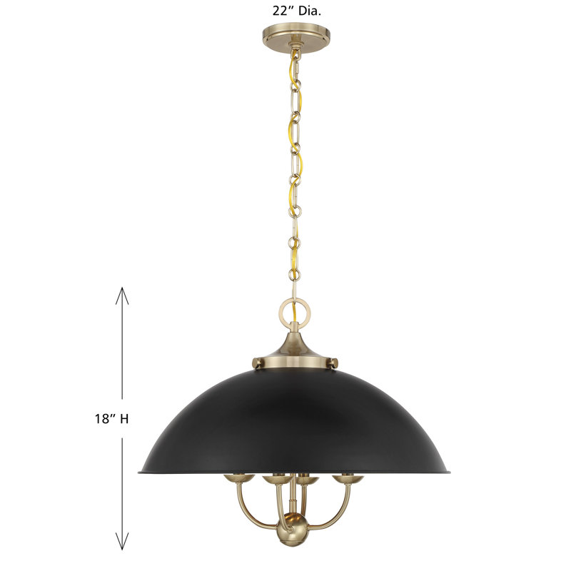 Hubbs à 4 lumières Monterey en noir mat et laiton chaud, Noir mat