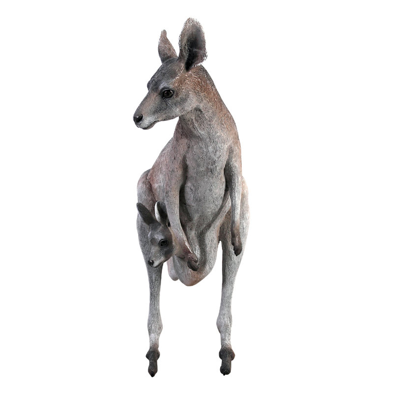 Life-Size Gray Plastic Kangaroo Statue with Joey