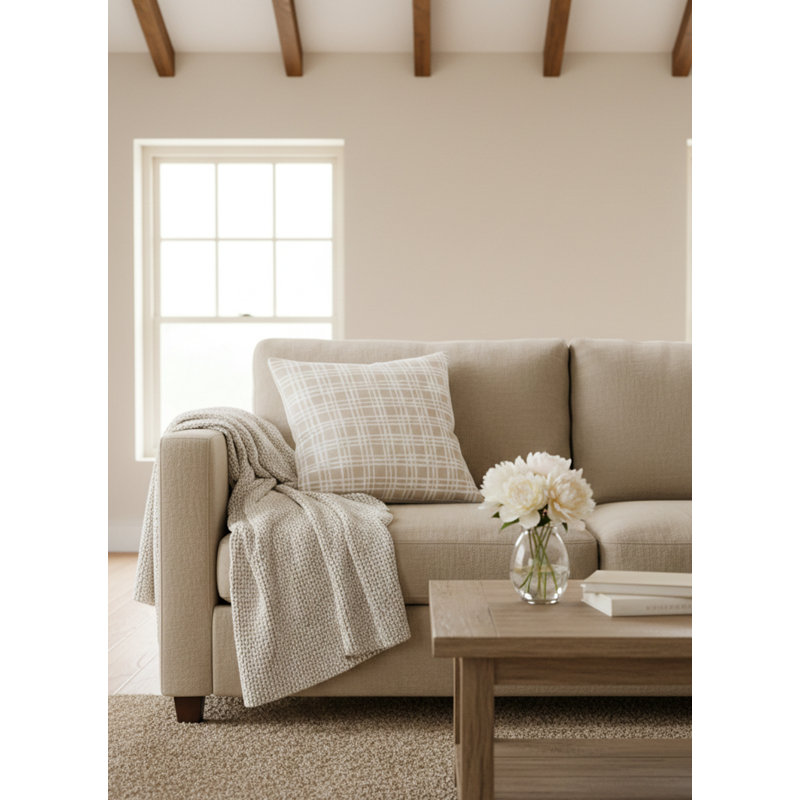 Cape Blue Estate Plaid Linen Dutch Euro Pillow 28X36 with Down Insert, Beige, Square 26", Down Blend