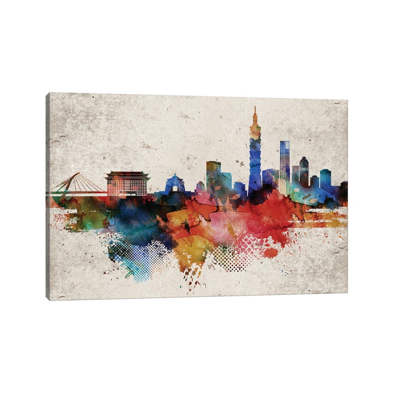 Taipei Abstract Skyline 1 Piece Wrapped Canvas Wall Art, 20.32cm H x 30.48cm W x 1.91cm D