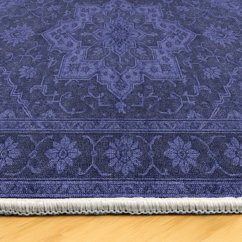 Anatolia Collection Digital Print Cotton-Polyester Navy Blue Oriental Rug, Runner 3'4" x 11'6"