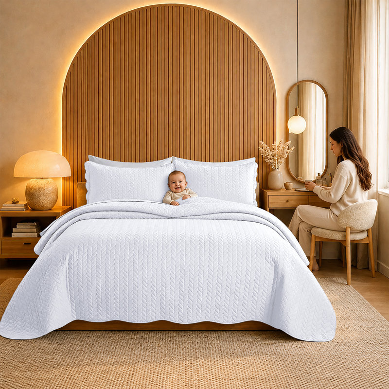 Oxford Microfiber Embossed Lightweight Comforter Set with Pillow Shams, King Comforter + 2 Standard Shams, White