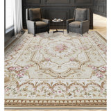 Hand-Knotted High-Quality Ivory and Green Area Rug