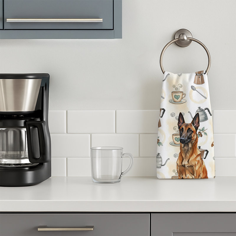 Mahogany Belgian Malinois Coffee Bar Kitchen Towel, Mahogany Belgian Malinois