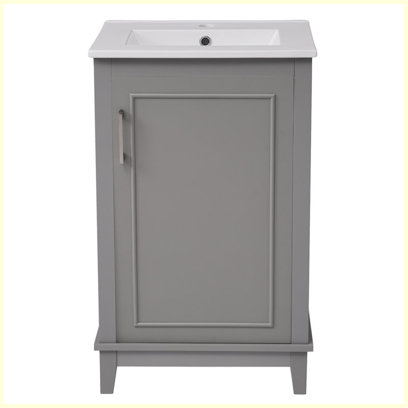 Petit meuble-lavabo moderne avec lavabo en céramique, Gris