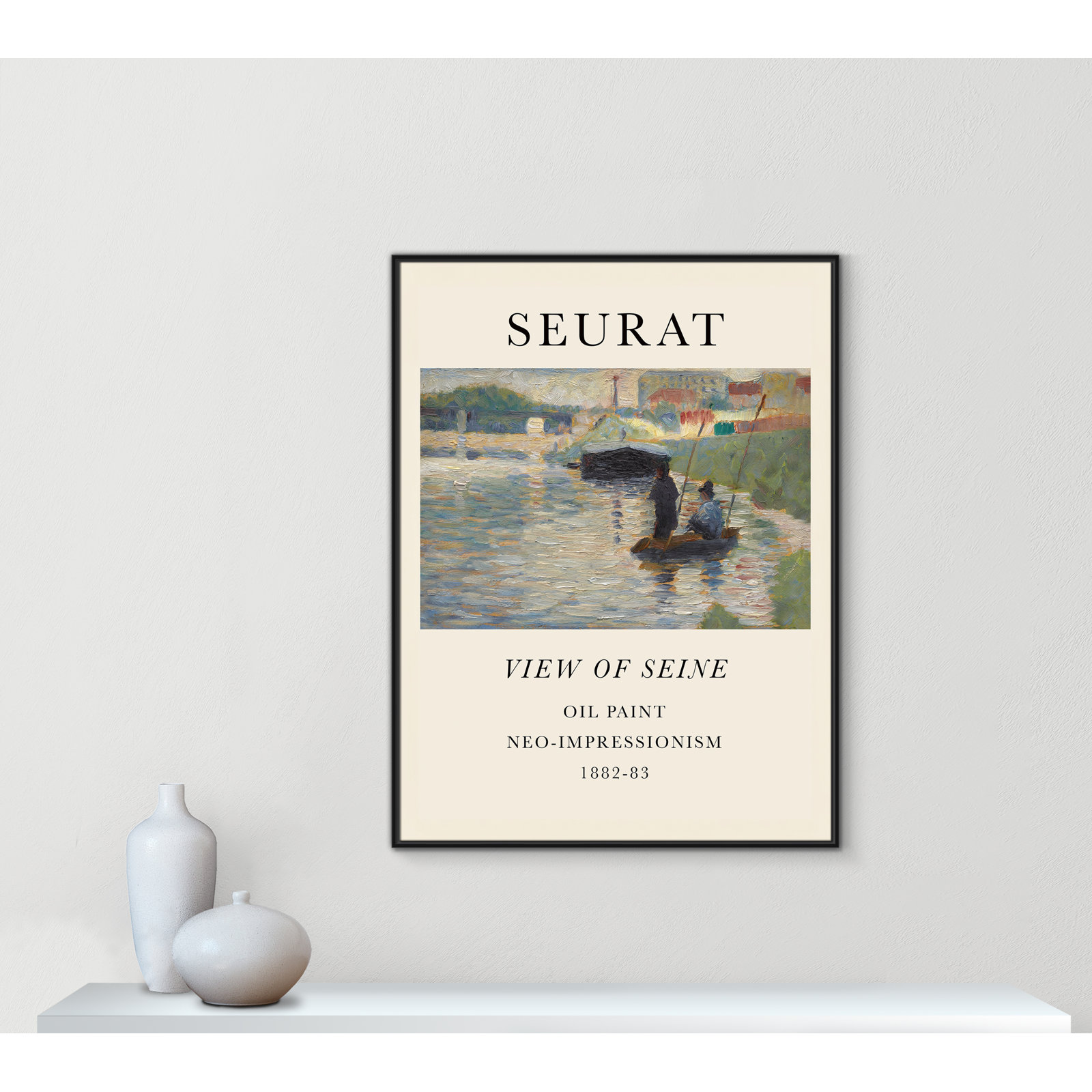 View Of Seine by Georges Seurat, No, 49.5" H x 37.5" W x 2" D, Black Floater Frame