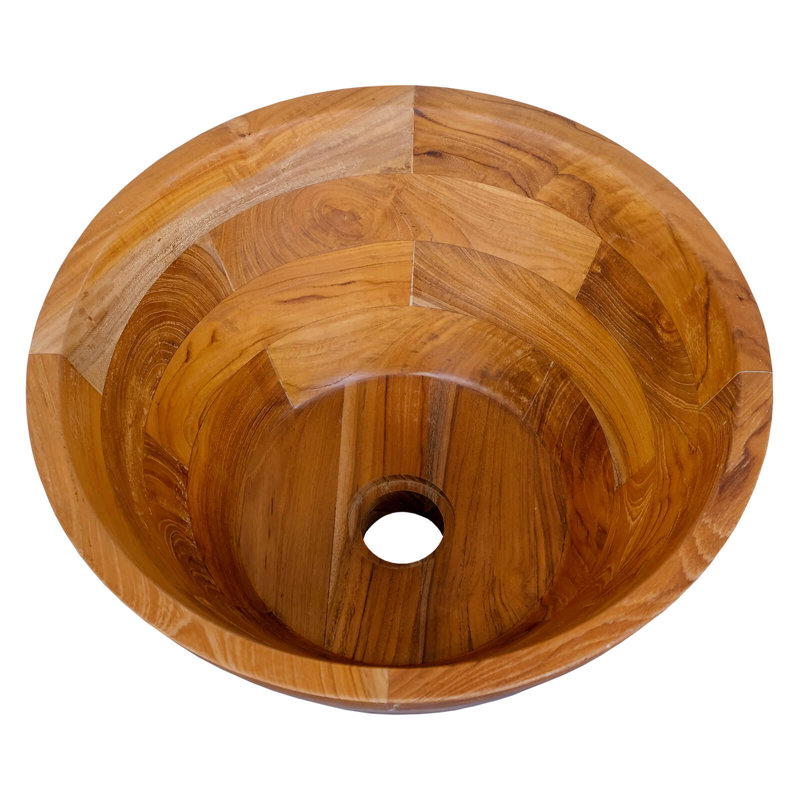  Lavabo vasque en teck de 16 po x 16 po avec trou de drainage et finition lisse