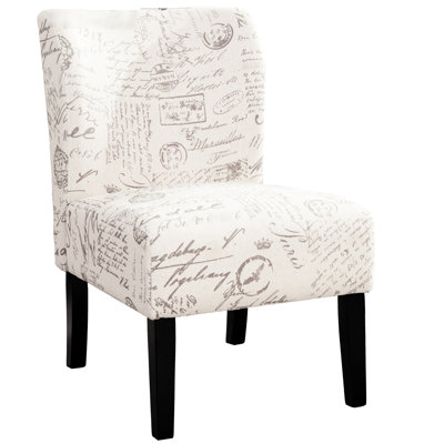 White Accent Chair With English Letter Fabric Print, Blend, Armless Contemporary, Removable Parts, 21.27"W X 29.45"D 32.72"H Print Chair, Fabric, Stable Construction,