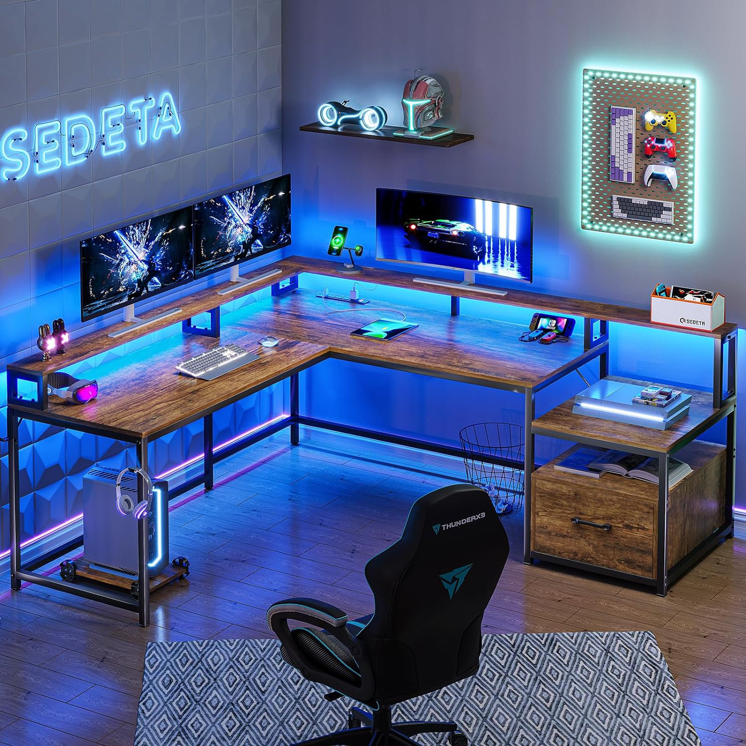 Latitude Run® Molineux LShape Desk with Built in Outlets & Reviews