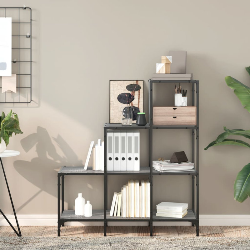 Zampa 92cm W Metal Step Bookcase, Grey Sonoma