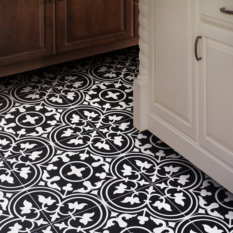 Casa 8" x 8" Cement Patterned Wall & Floor Tile, Black/White