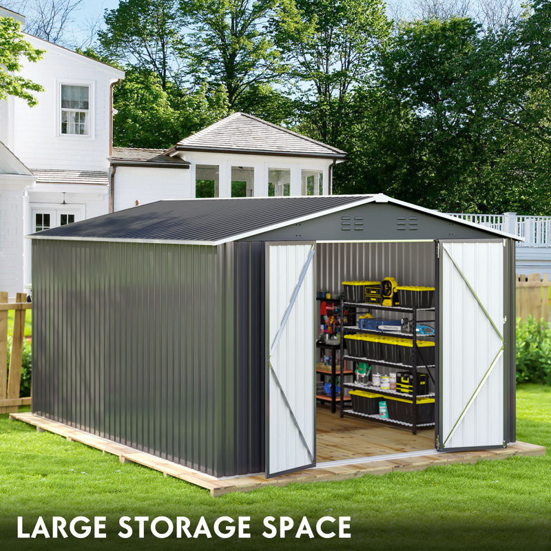 Polar Aurora 10 x 14 FT Black Metal Outdoor Storage Shed with Updated Frame