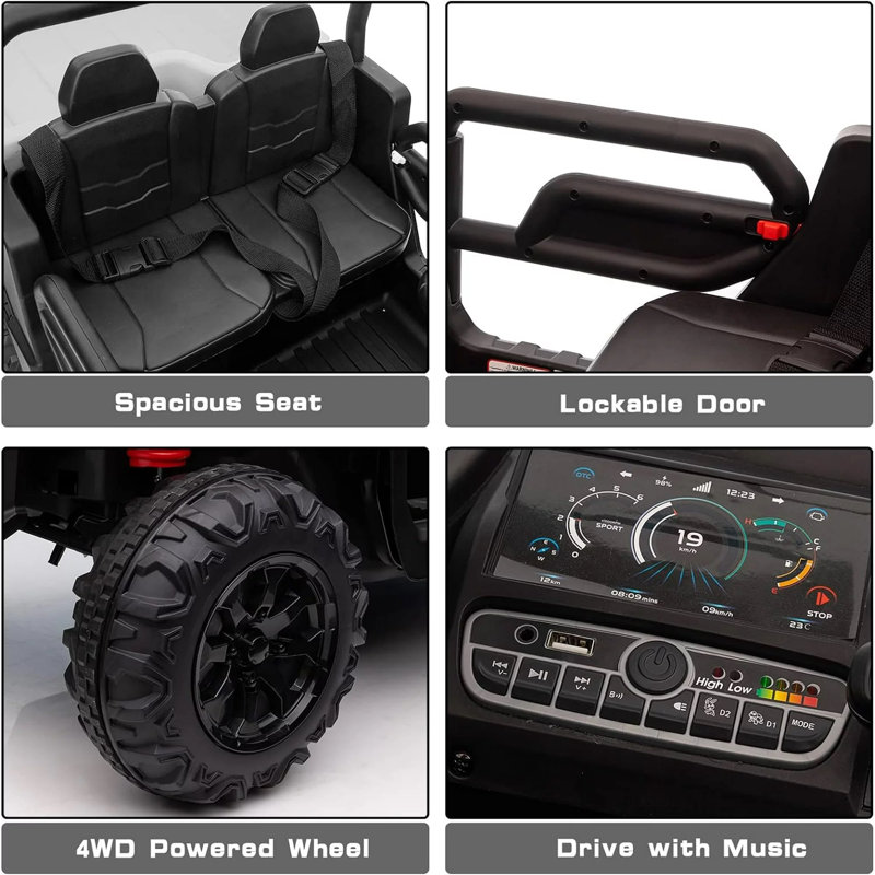 24V 4WD 2 Seater 6-Wheel Ride on Dump Truck W/ Remote Control,Electric Dump Bed&Shovel,Bluetooth, Black