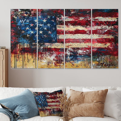 Drapeau des États-Unis en patriotisme aquarelle - art mural patriotiste des États-Unis - ensemble de 4 décorations murales modernes