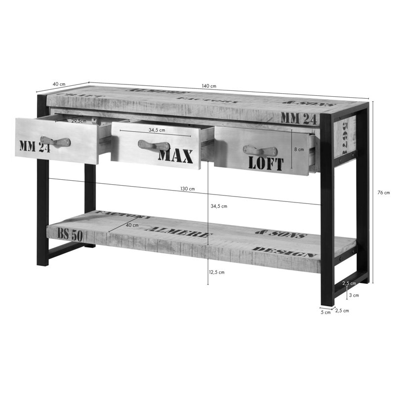 Factory 140cm Solid Wood Top Console Table