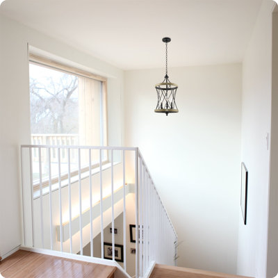 3-Light Farmhouse Lantern Pendant Light, Black Metal Cage with Wood Accents