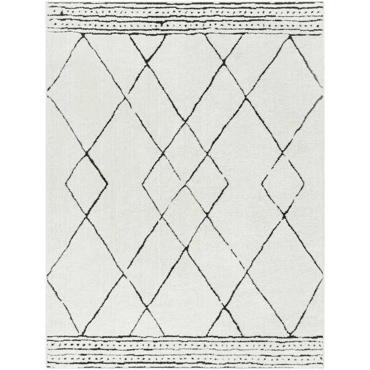 Argyle Machine Woven Polyester Area Rug in Charcoal/Cream